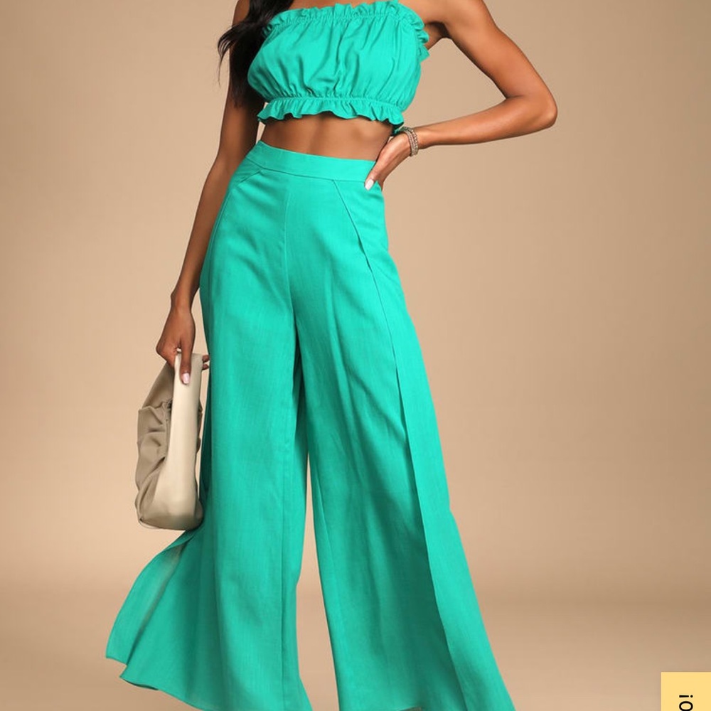 Turquoise ruffled 2 piece jumpsuit - Lulus